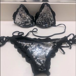 Luli Fama Wild Indulgence black sequins M XS top